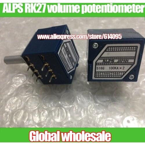 1pcs Original Japanese ALPS RK27 double volume potentiometer / A50K A100K round handle 27 type audio potentiometer