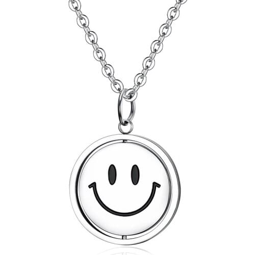 Necklaces For Women Smiley Face Pendant Korean Jewelry Double Sided Rotatable Stainless Steel Couple Face Expression