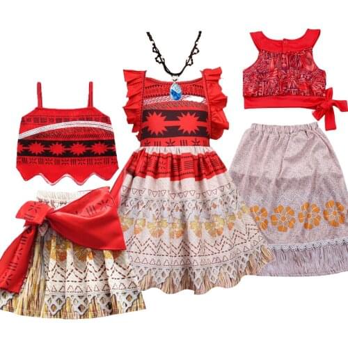 3-10 Years Girls Summer Vaiana Dress Moana Costume Children Halloween Birthday Party Outfit Clothes Kids Carnival Fancy Clothes