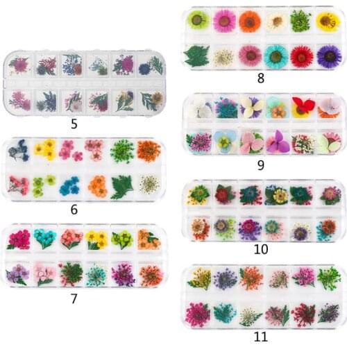 12Grid/Box Crystal Epoxy Filler Dry Flower Mixed Nail Stickers Decorations Craft H37C