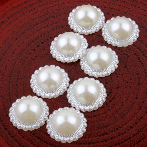 100pcs/lot 16.5MM ivory Plastic Sunflower Bead Decoration DIY Flatback Acrylic Half Pearl Buttons Craft Scrapbooking Tools