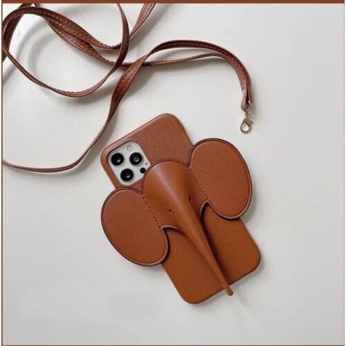 Luxury Real Leather Case For iPhone 12 11 Pro Max 3D Elephant Cover Shell For iPhone XS MAX XR X Shoulder Rope 12 Pro XS X Funda