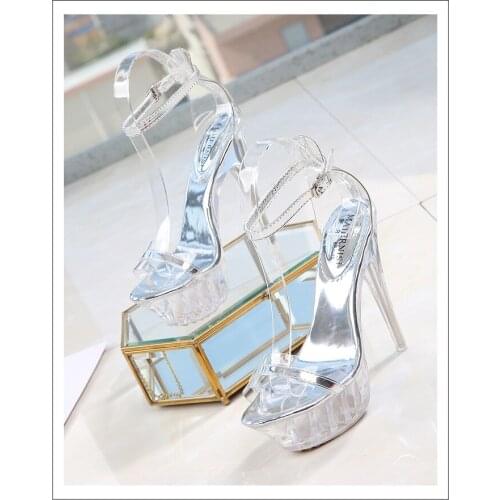 2020 New Summer Fashion sexy transparent high heel Sandals nightclub Anke Strap high heel platform sandals female Party Shoes