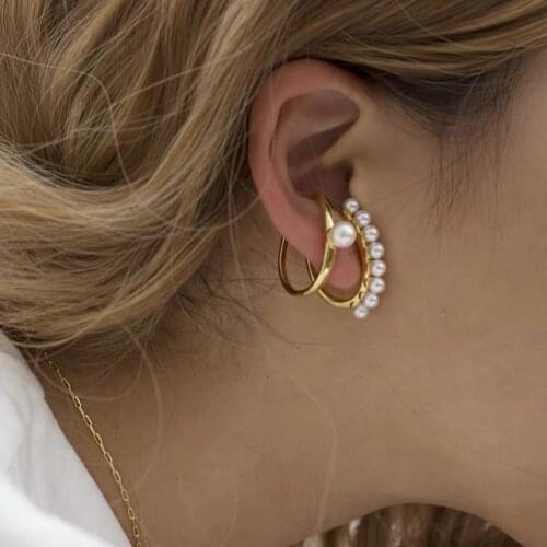 Fashion Women Faux Pearl Ear Cuffs Clip On Earrings Non Piercing Jewelry Gift