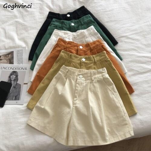 Shorts Women Summer Soft Solid Casual Popular Elastic Waist Baggy All-match Preppy Style Harakuju Streetwear Ladies Loose Button
