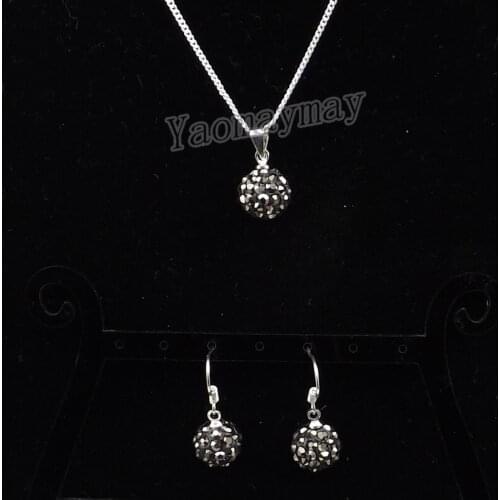 Rhinestone Jewellery Set Hematite Disco Ball Pendant Earrings And Necklace For Women 10 Sets Wholesale