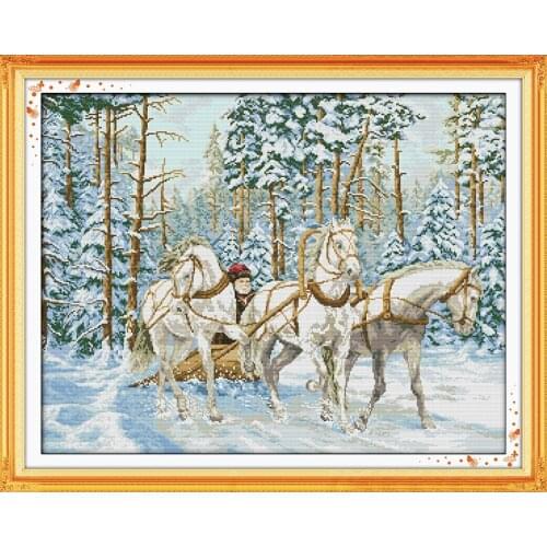 Everlasting Love The Cart Go Through The Snow Chinese Cross Stitch Kits Ecological Cotton Stamped 11CT DIY Christmas Decorations