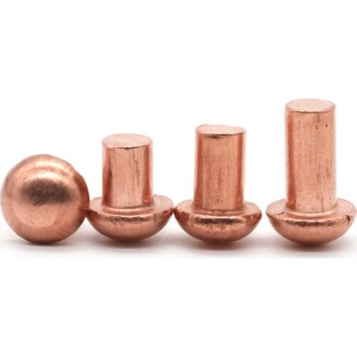 M2x (2-12) mm Round Head Copper Solid Rivets Hardware Gold Tone 12mm Length 100 Pcs