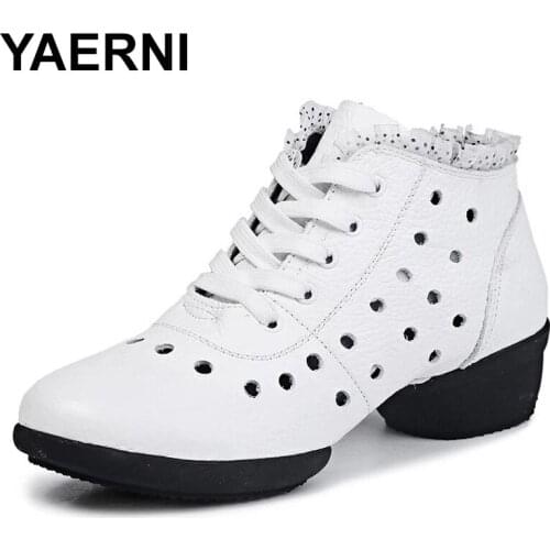 YAERNI Dance Shoes Woman Wedge Sport Sneakers Platform2021Autumn Hallow Breathable Lace High Top Female Dance Sport Shoes