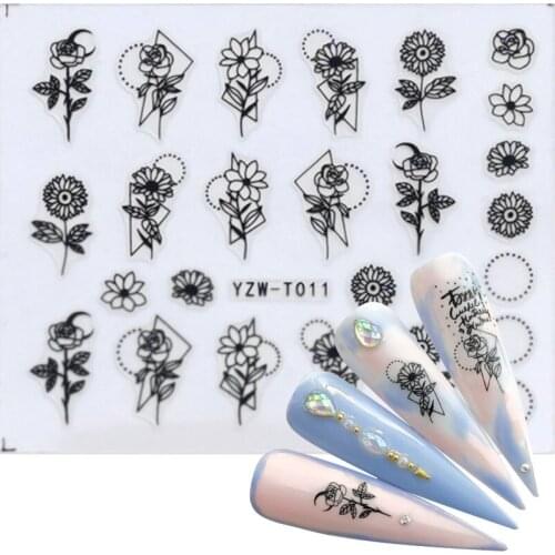 YZWLE 1 PC Black Gold Nail Art Transfer Stickers 3D Design Manicure Tips Decal Decorations high quality hot selling