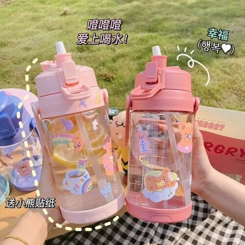 1450ML Transparent Plastic Water Bottles 500ml With straw Creative Frosted Water Bottle With Portable Rope Travel Tea Cup
