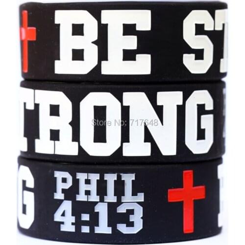 300PCS Be Strong Phil 4:13 Philippians Cross Religious wristband silicone bracelets free shipping by FEDEX