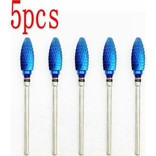 5pcs Blue Tungsten Carbide Dental Burs Polisher Dental Pedicure Tools Nano Coating Nail Drill Bit Cutter 2.35mm Shank
