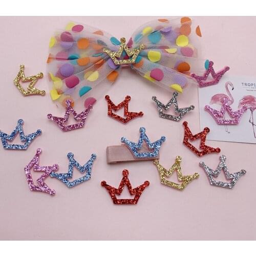 50pcs 2*3cm Colorful Glitter Cloth Crown Applique For Diy Hat Gloves Clothes Legging Fabric Sewing Headwear Crafts Decor Patches