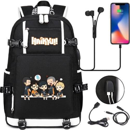 Anime Haikyuu!! Unisex Backpack School Bags for Teenagers Cartoon Zipper Student Bookbag USB Travel Laptop Shoulders Bags