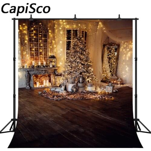 Capisco Christmas Tree Backdrops Fireplace Candle Gifts Photography Background Rustic Brown Wood Wall Decoration Photo Props