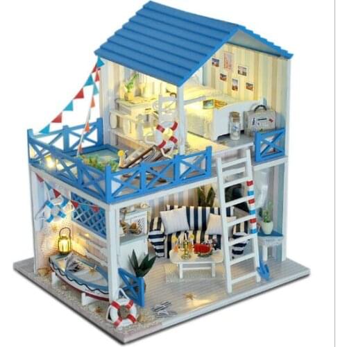 DIY Wooden Handcraft Miniature Provence Dollhouse Voice-activated LED Light&Music with Cover Doll House Toys For Children