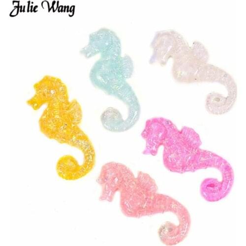 Julie Wang 20pcs Glitter Resin Sea Horse Cabochons Mixed Scrapbook DIY Craft Decor Slime Supplies 19*41mm