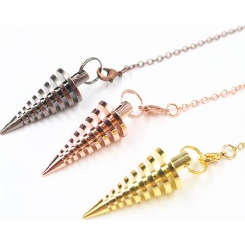 FYSL Many Colors Metal Geometric Shape Pyramid Pendulum for Dowsing Pendant Link Chain Jewelry