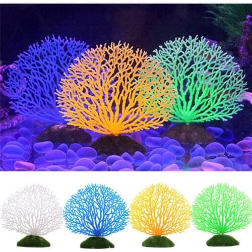 Aquarium Artificial Coral with moss stone base Fish Tank Resin Tree Fork Coral Ornament Fake Plant