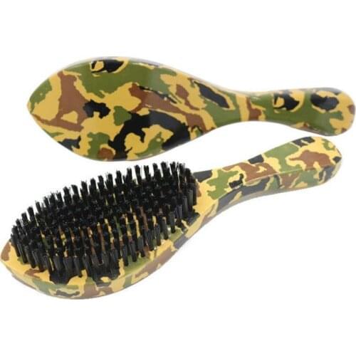 Handmade Camouflage Wood handle brush boar bristle beard brush long handle Black Great Bend Beard Brush