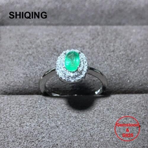 SHIQING Zambia nature emerald luxury sterling silver classical green stone oval women rings for engagement