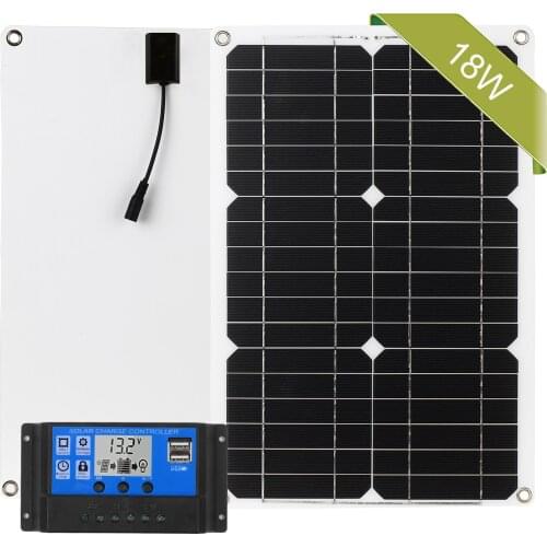 18W 12 V Solar Panel Kit Dual USB Port Off Monocrystalline Module with Solar Charge Controller SAE Connection Cable Kits