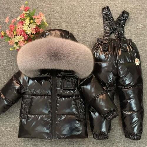 2020 Real Fur Winter Suit for Children Down Warm Baby Boy Outfit Hooded Girls Clothes Sets Outdoor Snowsuit Kids Sport Tracksuit