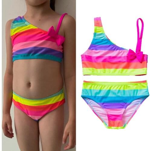 Girls Swimsuit Ruffle Bandeau Design 2021 Kids Girl Tassel Tie 2-Pieces Bathing Suits Girls Bikini Swimsuit Swimwear Set