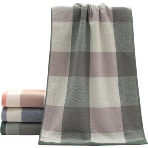 Buy 1 Get 1 Free 34*76cm Japanese Style Plaid Cotton Face Towel Gauze Bathroom Towel 100g