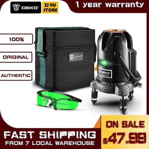 DEKO DKLL50-S1 5 Lines 6 Points Laser Level Green Laser Lines For Outdoor Work with Detector 360 Degree Adjustment Cloth Bag