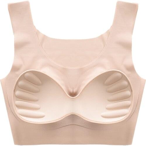 Summer ice silk Padded Push Up Sexy No Rims Seamless bra sleep lingerie party dress t shirt bra gather breast wedding insert Bra