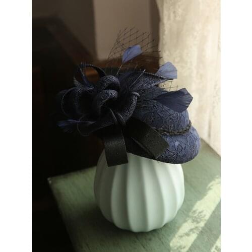 Luuxry PInk Blue Feather Fascinator Hat With Hairpins Women Royal Cocktail Party MIni Wedding Hat Flower Fedora Headwear 2020