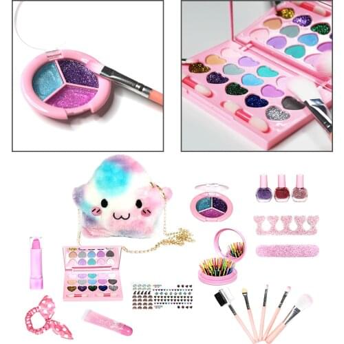 Makeup Set Toy Kids Cosmetic Girls Eyeshadow Lip Gloss Blushes Brush + Case