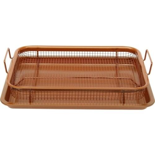 Metal Copper Baking Microwave Oven Tray Oil Frying Baking Pan Non-stick Chips Basket Baking Dish Grill Mesh Kitchen Tools