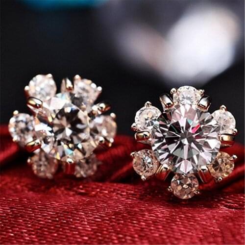 Trendy Silver Plated Earrings Female Jewelry Bright Zircon Snowflake Stud Earring Girl Princess Accessories Women Earring