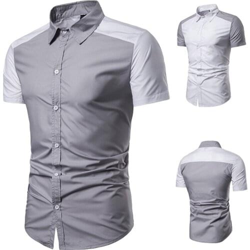 Fashion Design of Short-sleeved Mens Shirt Coloured with Cuffs Cross-border Mens Turn-collar Short-sleeved Shirt DC18
