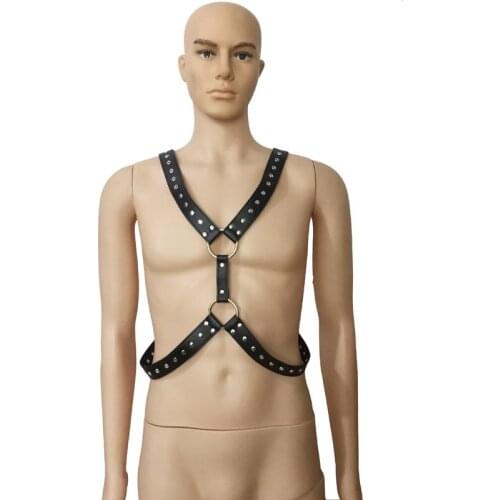 Mens PU Leather Bondage Harness Belt Top Gay Fetish Macho Show Fantasy Role Play Hen Party Night Club Costume