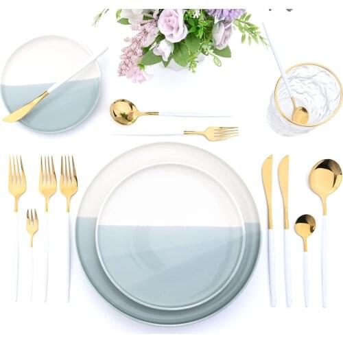 24Pcs/set White Gold Flatware Set Stainless Steel Cutlery Knife Fork Spoon Dinnerware Set Tableware Cutleries Western Silverware