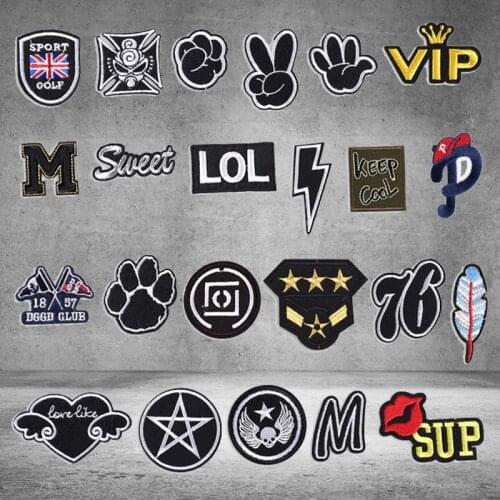 Embroidery Patch Black Small Badge Clothes Decoration Embroidered Cloth Stickers Fashion Brand Patch Iron on Patches for Clothes