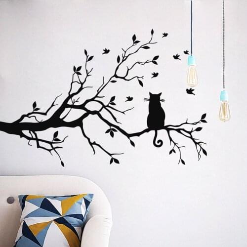 New Cat wall sticker tree branch wall sticker for living room bedroom background sticker Home Decor Wall Decor Children Room