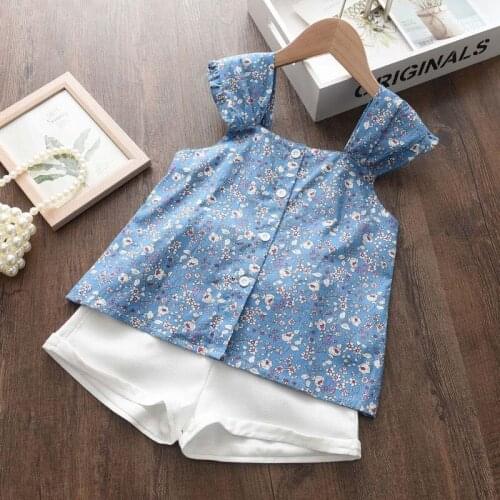 Girls Flower Clothes Suits New Summer Kids Baby Floral Shirt Vest And White Short Outfits Children Casual Clothing Set 2-6 Years
