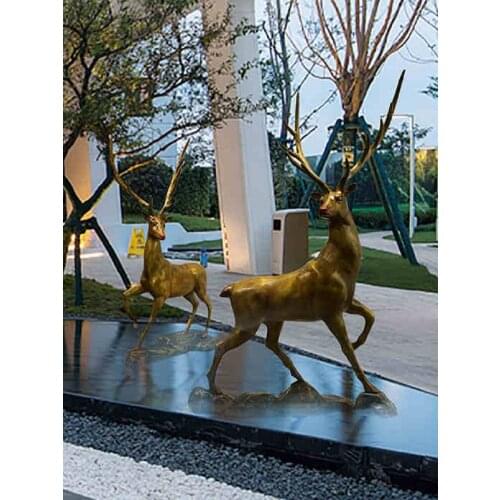 Outdoor garden large floor sculpture decoration hotel sales hall courtyard landscape lawn deer lucky crafts