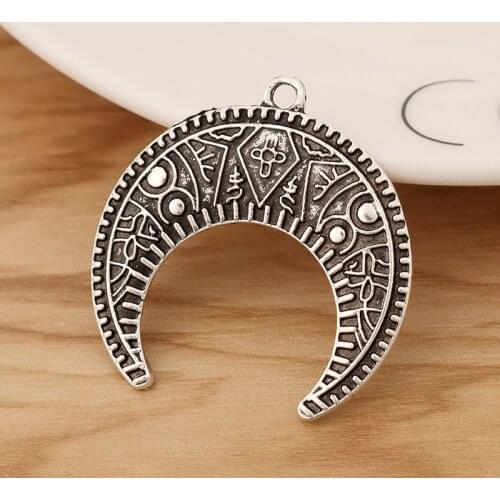 10 Pieces Tibetan Silver Crescent Moon Double Horn Charms Pendants for Necklace Earring Making Accessories