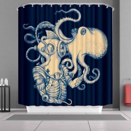 Octopus Printed Cartoon Animals Cthulhu Shower Curtains Bath Products Bathroom Decor with Hooks Waterproof Rideau