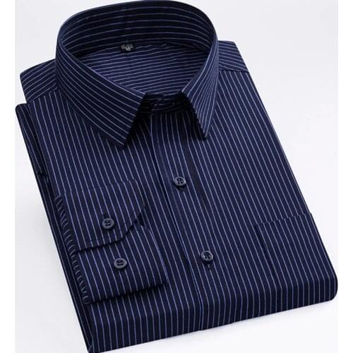 Large Size 8XL 7XL Mens Dress Shirts For Man Long Sleeved Shirt Classic Striped Male Social Black White Blue Office Work Shirts