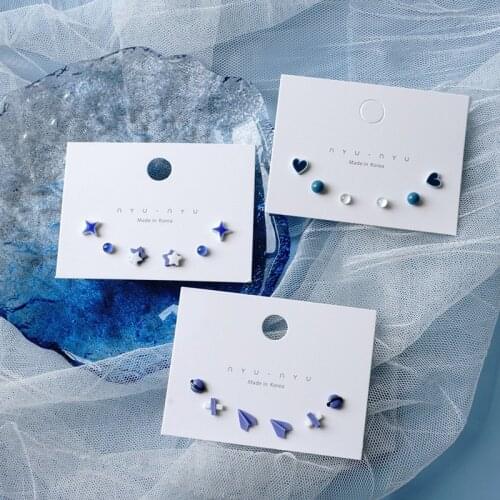 2021 Cute Korean Minimalist Blue Purple Alloy Plastic Star Heart Flower Stud Earrings for Women Fashion Jewelry Accessories Gift