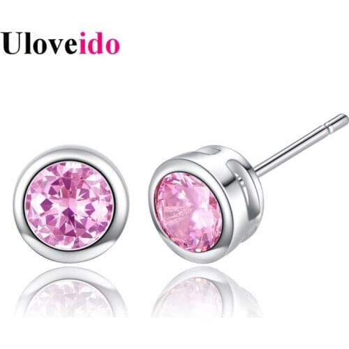 Uloveido Pink Crystal Earrings for Women Earring with Stone Stud Earings Fashion Wedding Jewelry Earing Gifts for Girls EH88