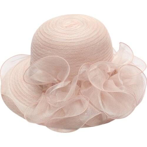Lace Solid Color Womens Sun Hats Organza Church Fascinator Bridal Tea Party Wedding Female Hat Fashion Elegant Vintage Lady Cap