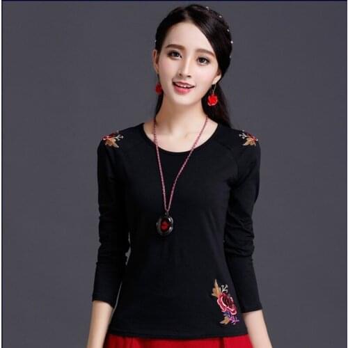 Cheongsam Top Traditional Chinese Clothes For Women Long Sleeve Shirt Cotton Vintage Clothing Top Tee Blouse Shirt KK3683